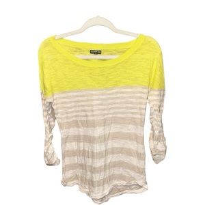 Express scoop neck sweater - neon yellow w/ tan & white stripes. Size Small.